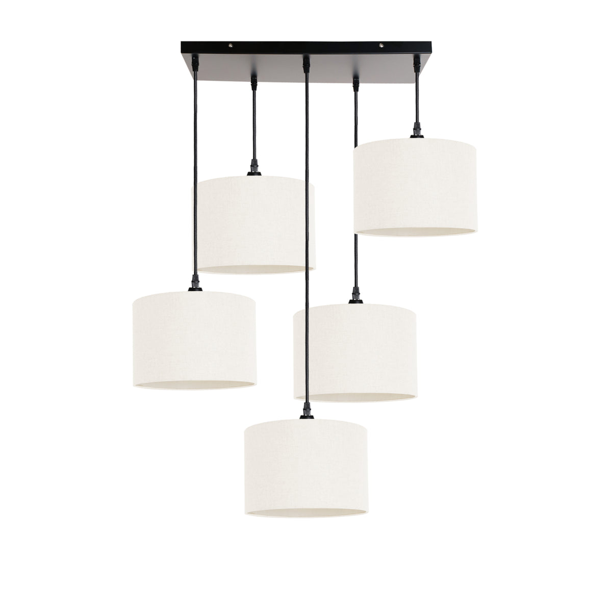 Kensington 5 Light Rectangular Ceiling Pendant - Black frame - Off White Fabric - 250mm