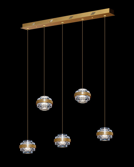 Geo LED 5Lt Bar Clear Pendant Brushed Gold Dimmable geo  ceiling-pendant-lights  Bedroom  Lounge  Kitchen  Hallway MD22030002-5BBG illuminati light