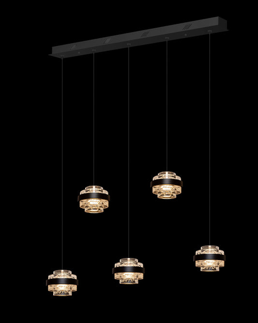 Geo LED 5Lt Bar Champagne Pendant Matt Black Dimmable geo  ceiling-pendant-lights  Bedroom  Lounge  Kitchen  Hallway MD22030002-5BMB illuminati light