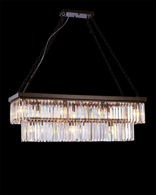 Crystalline Large Rectangular Pendant Antique Bronze Illuminati Light