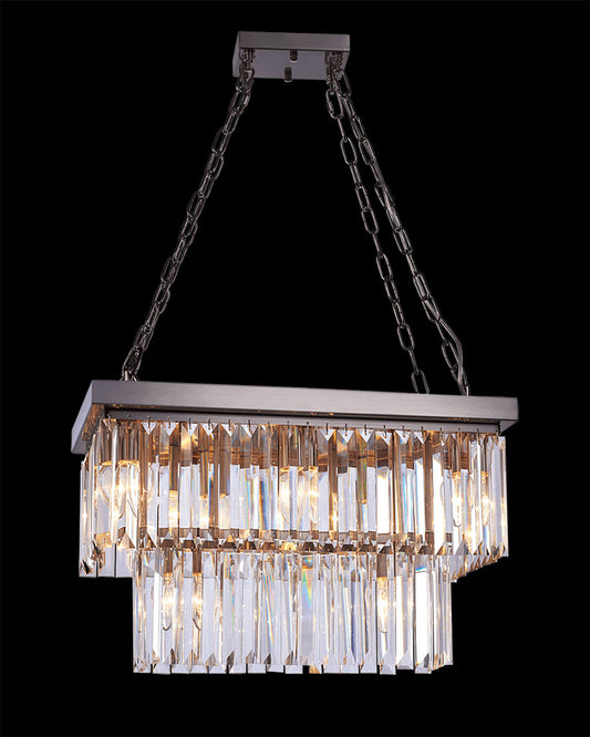 Crystalline Small Retangular Pendant Antique Satin Nickle Light