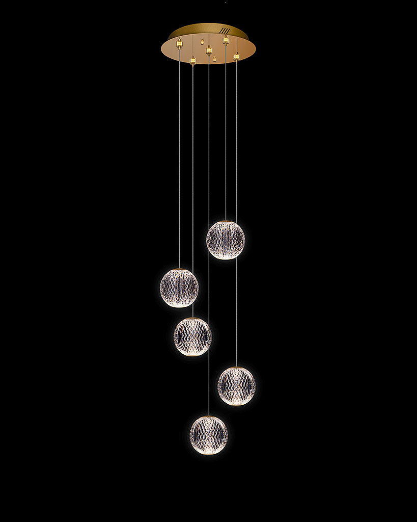 Diamante 5Lt Round Gold diamante ceiling-pendant-lights Bedroom Lounge Kitchen Hallway MD20001012-5AGOL illuminati light