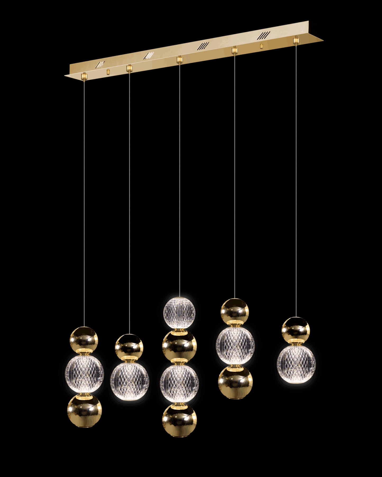 Diamante Embellished 5 Droplet Bar Pendant Gold Illuminati Light