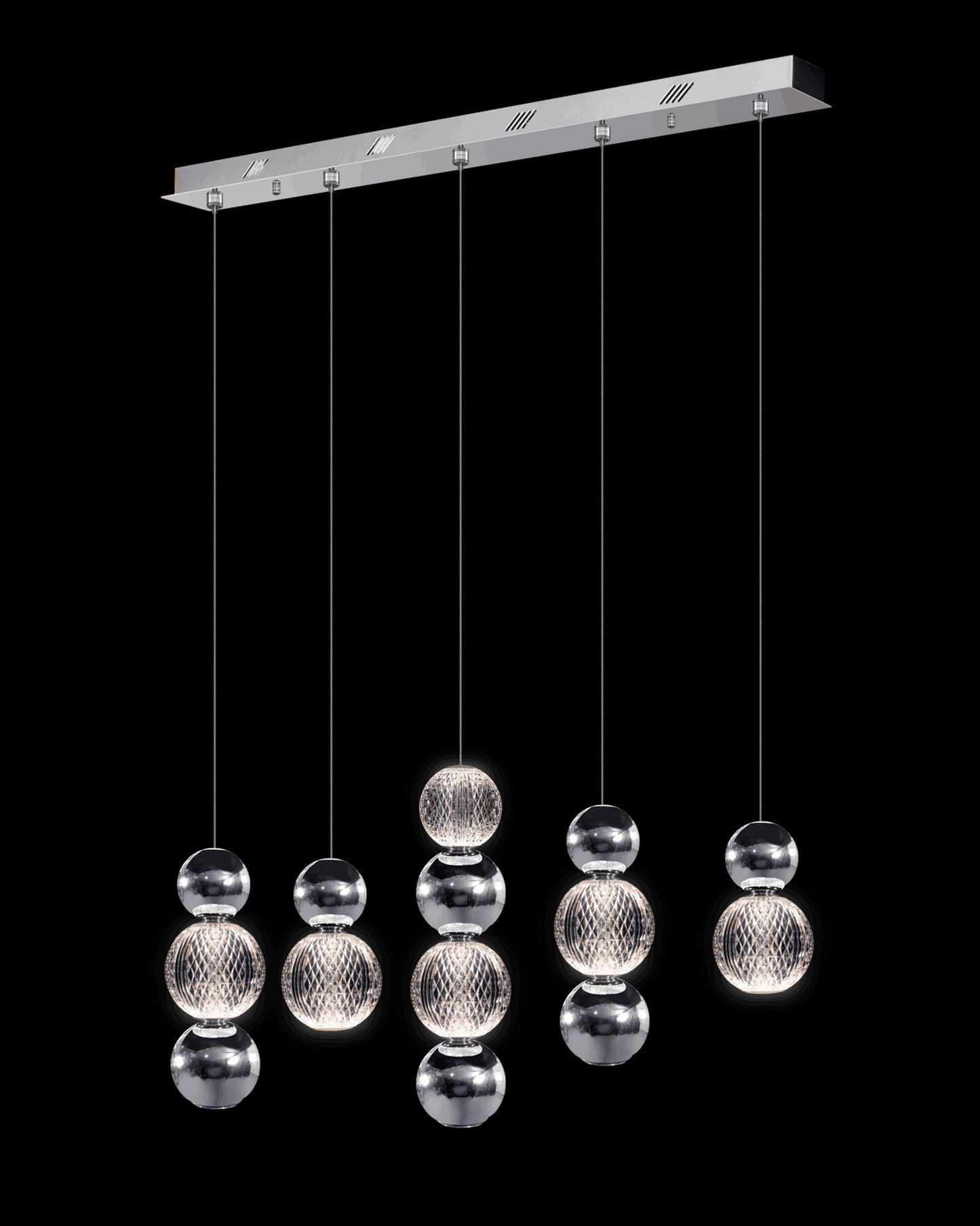 Diamante Embellished 5 Droplet Bar Pendant Chrome Illuminati Light