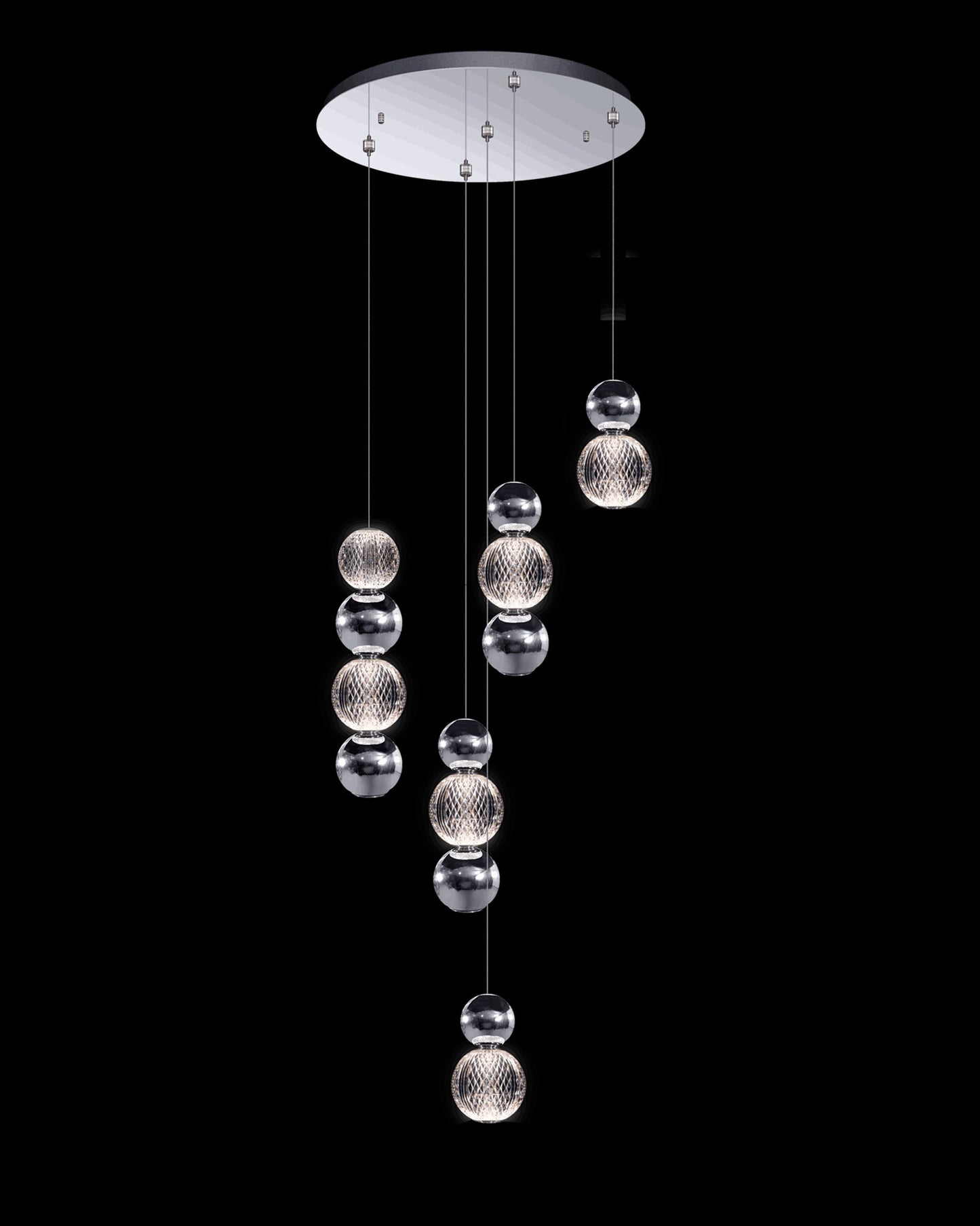 Diamante Embellished 5 Droplet Pendant Chrome Illuminati Light
