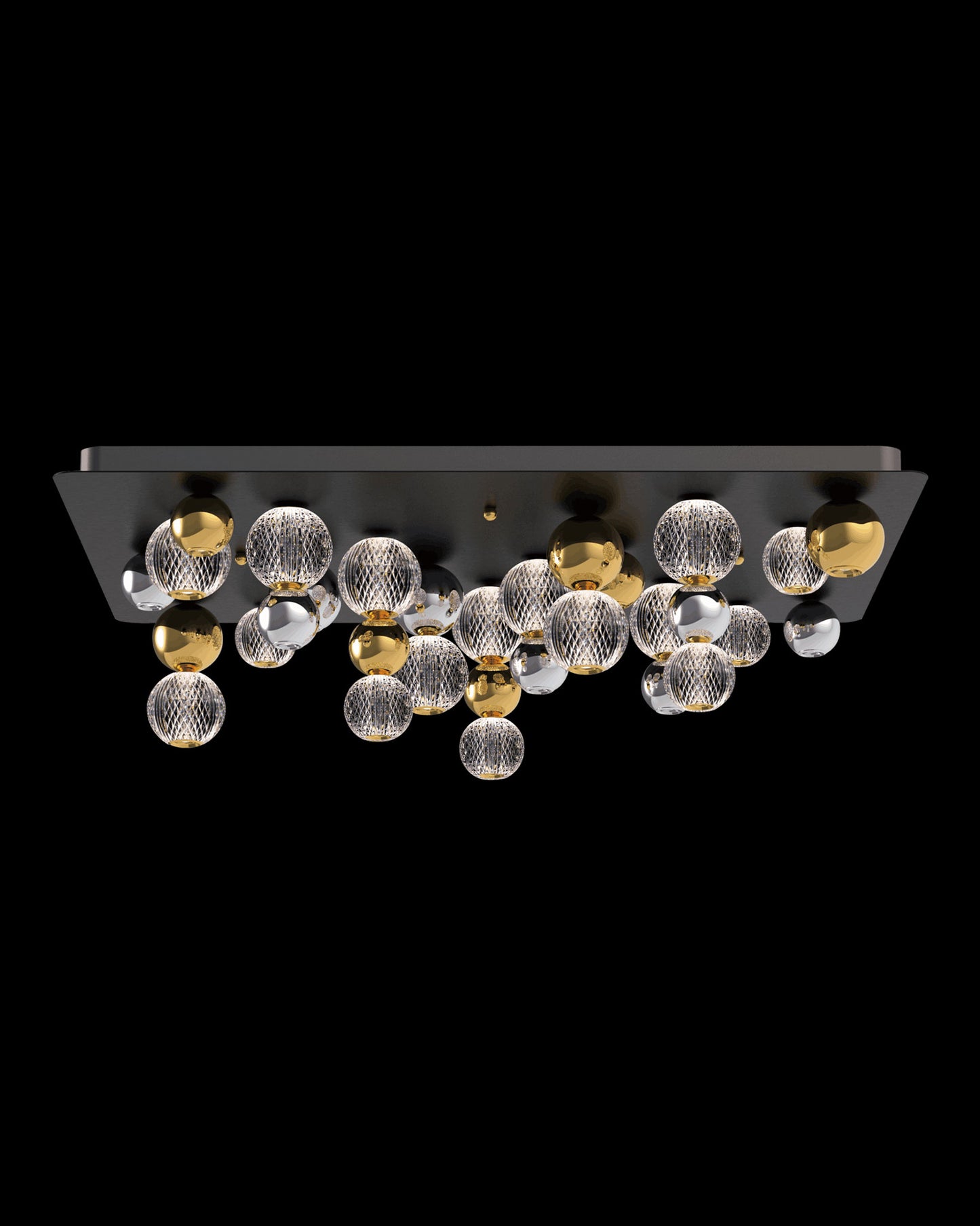 Diamante Embellished 19Lt Flush Retangle Black Plate Chrome Light