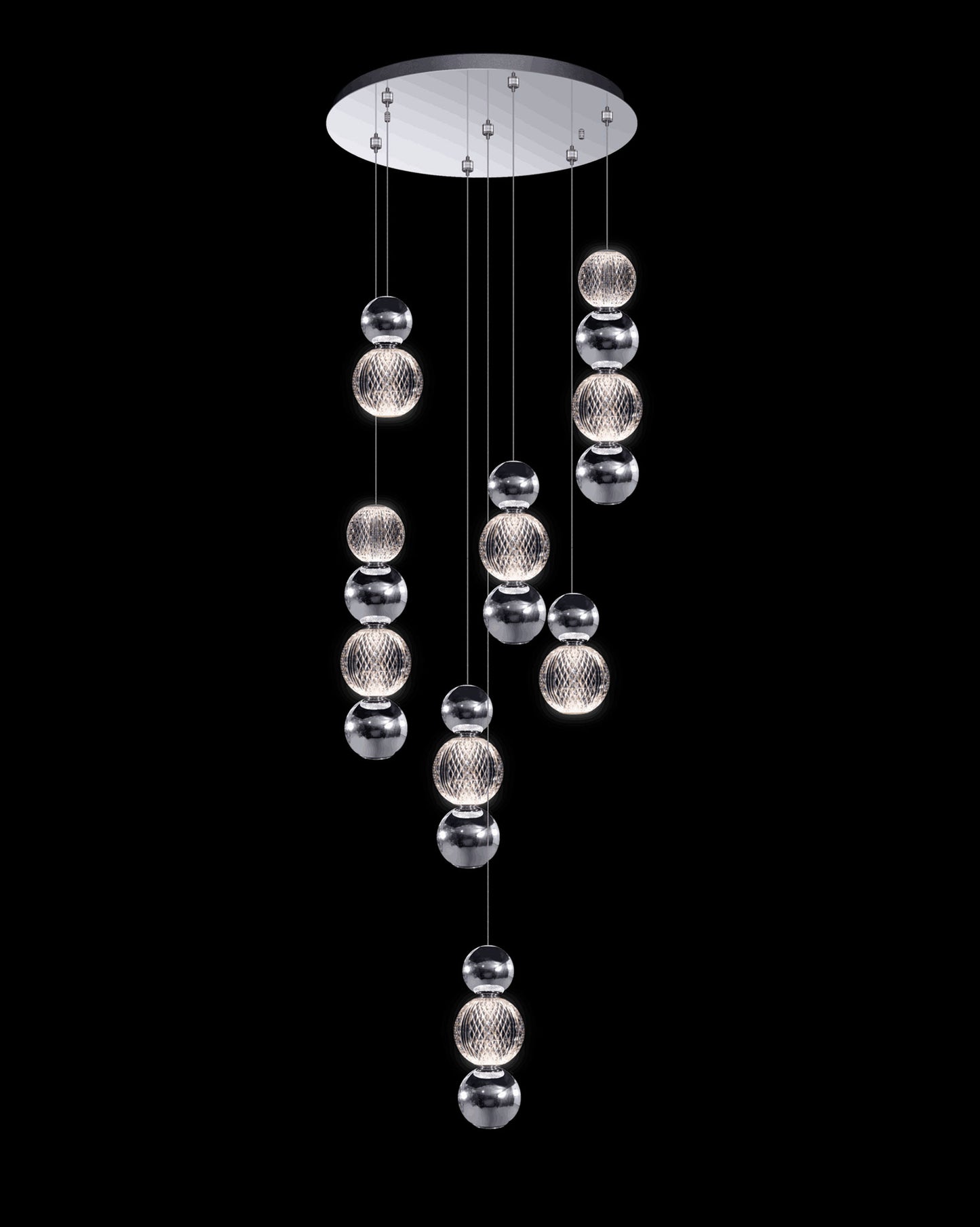 Diamante Embellished 7 Droplet Round Pendant Chrome Illuminati Light