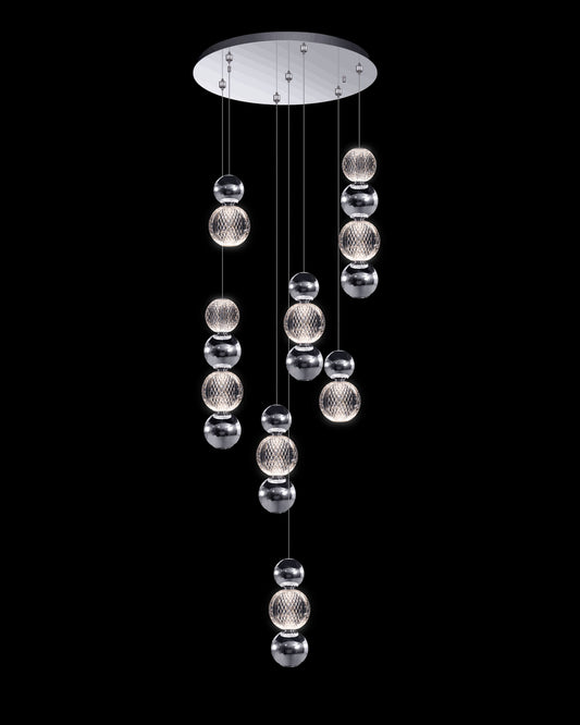 Diamante Embellished 7 Droplet Round Pendant Chrome Illuminati Light