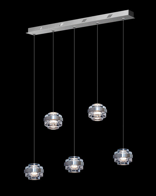 Geo LED 5Lt Bar Clear Pendant Satin Nickle Dimmable geo  ceiling-pendant-lights  Bedroom  Lounge  Kitchen  Hallway MD22030002-5BSN illuminati light