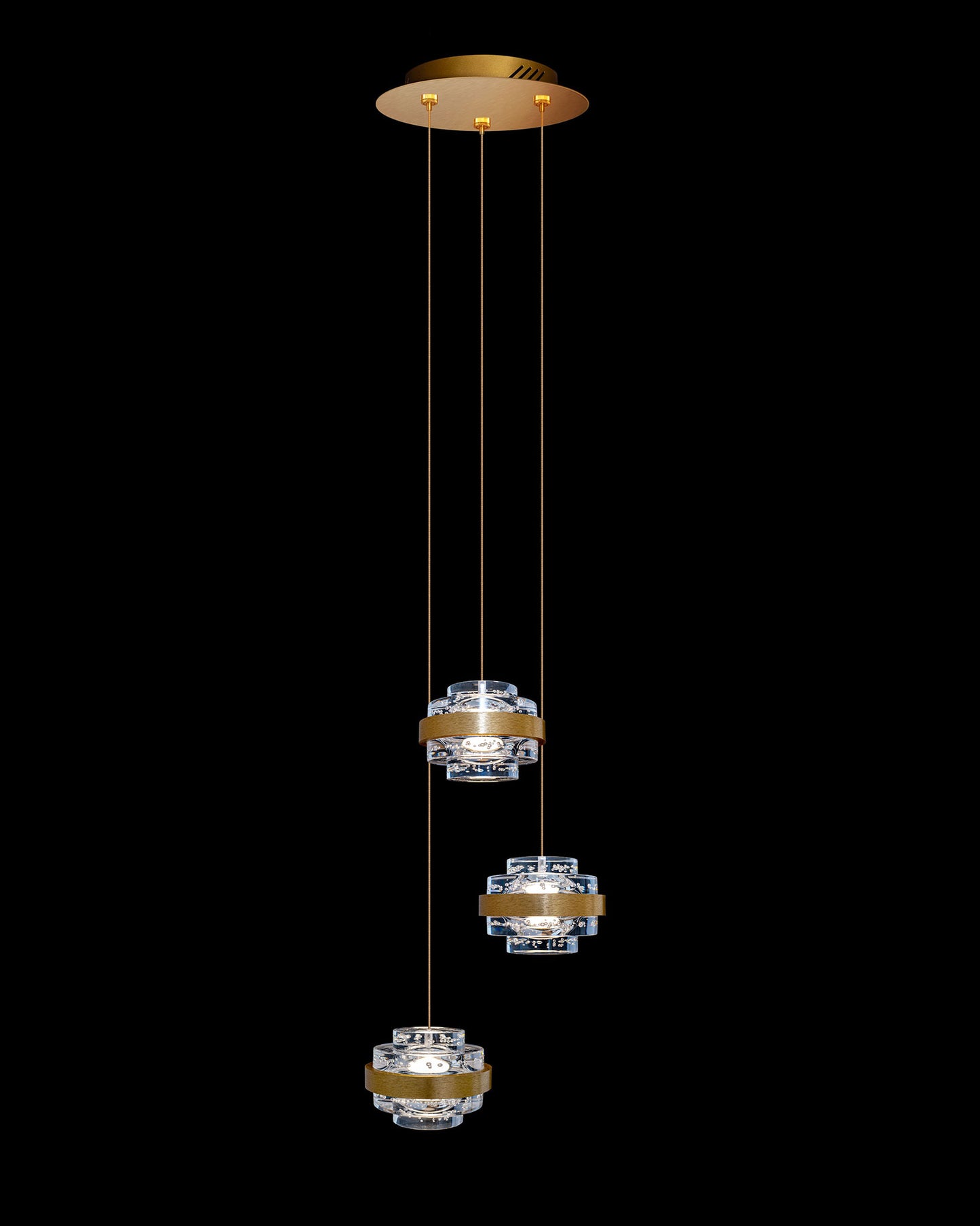 Geo LED 3Lt Round Clear Pendant Brushed Gold Dimmable geo ceiling-pendant-lights Bedroom Lounge Kitchen Hallway MD22030002-3ABG illuminati light
