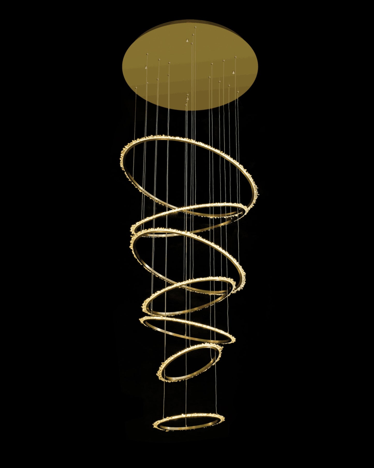 Quartz Halo 7 Ring Pendant 4 Metre Drop Satin Gold quartz-halo ceiling-pendant-lights Bedroom Lounge Kitchen Hallway MD20020154-7ASG illuminati light