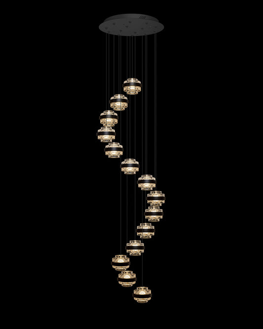 Geo LED 14Lt Round Clear Pendant Matt Black Dimmable geo  ceiling-pendant-lights  Bedroom  Lounge  Kitchen  Hallway MD22030002-14AMB illuminati light