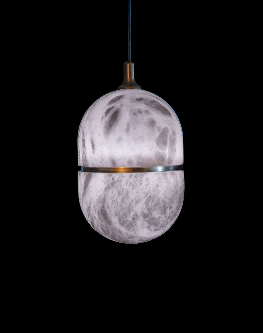 Alabaster Banded Elipse Pendant Antique Brass