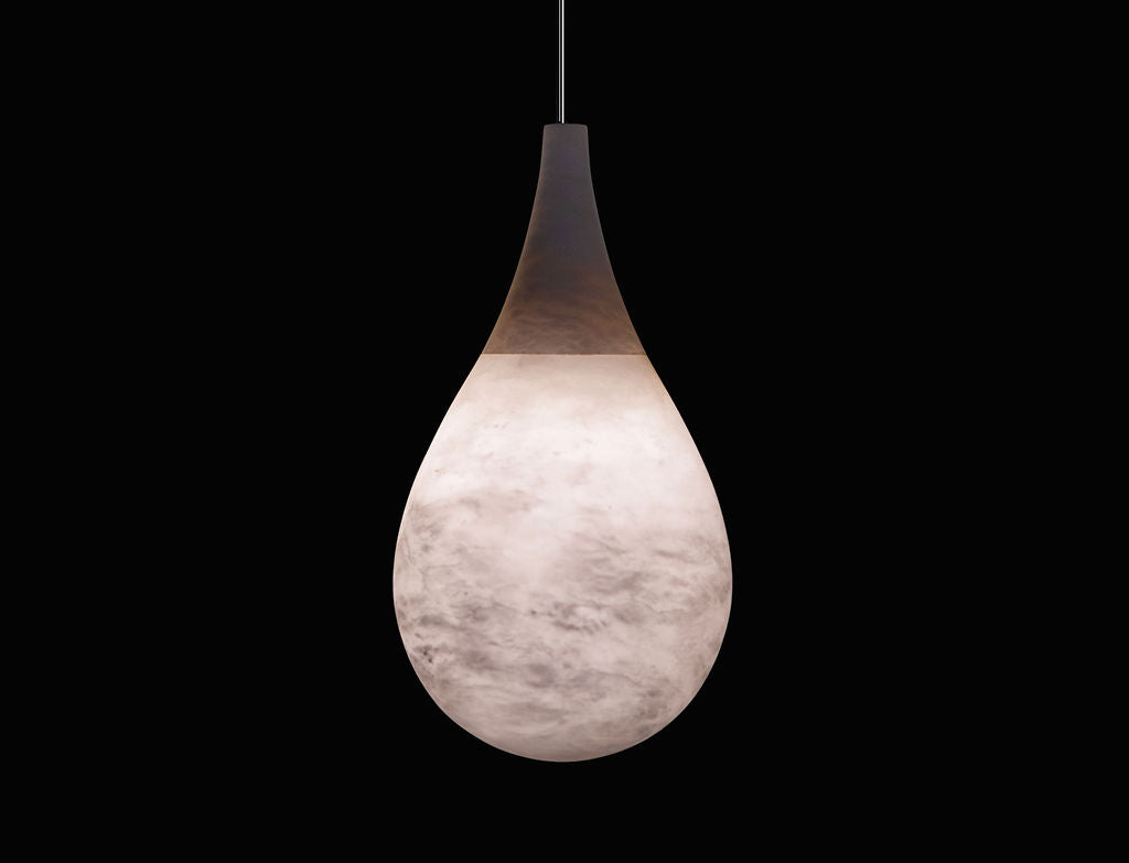Alabaster Tear drop Pendant Antique Brass