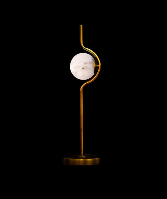 Alabaster Disc with Curve Tube Table Lamp Antique Brass