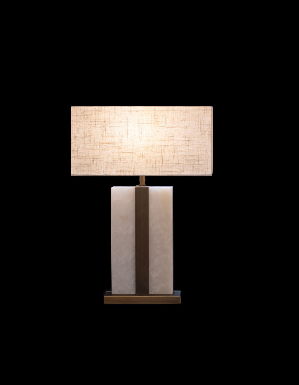Alabaster Rectangle Table Lamp with Vertical Antique Brass Strip