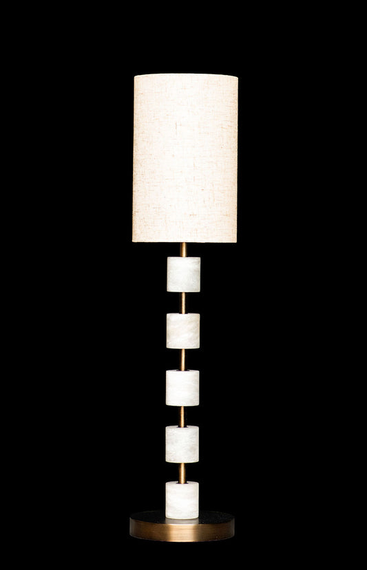 Alabaster Round Stacked with Rod Table Lamp Antique Brass