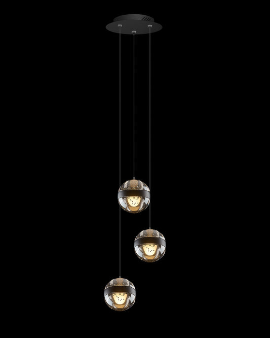 Frizzante 3Lt Round Pendant Matt Black Smoke Glass Illuminati Light