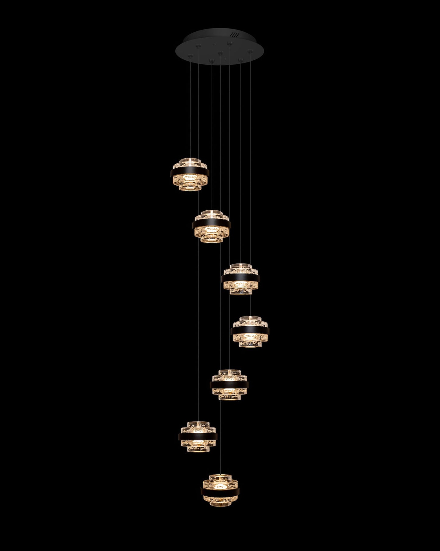 Geo LED 7Lt Round Champagne Pendant Matt Black Dimmable geo ceiling-pendant-lights Bedroom Lounge Kitchen Hallway MD22030002-7AMB illuminati light