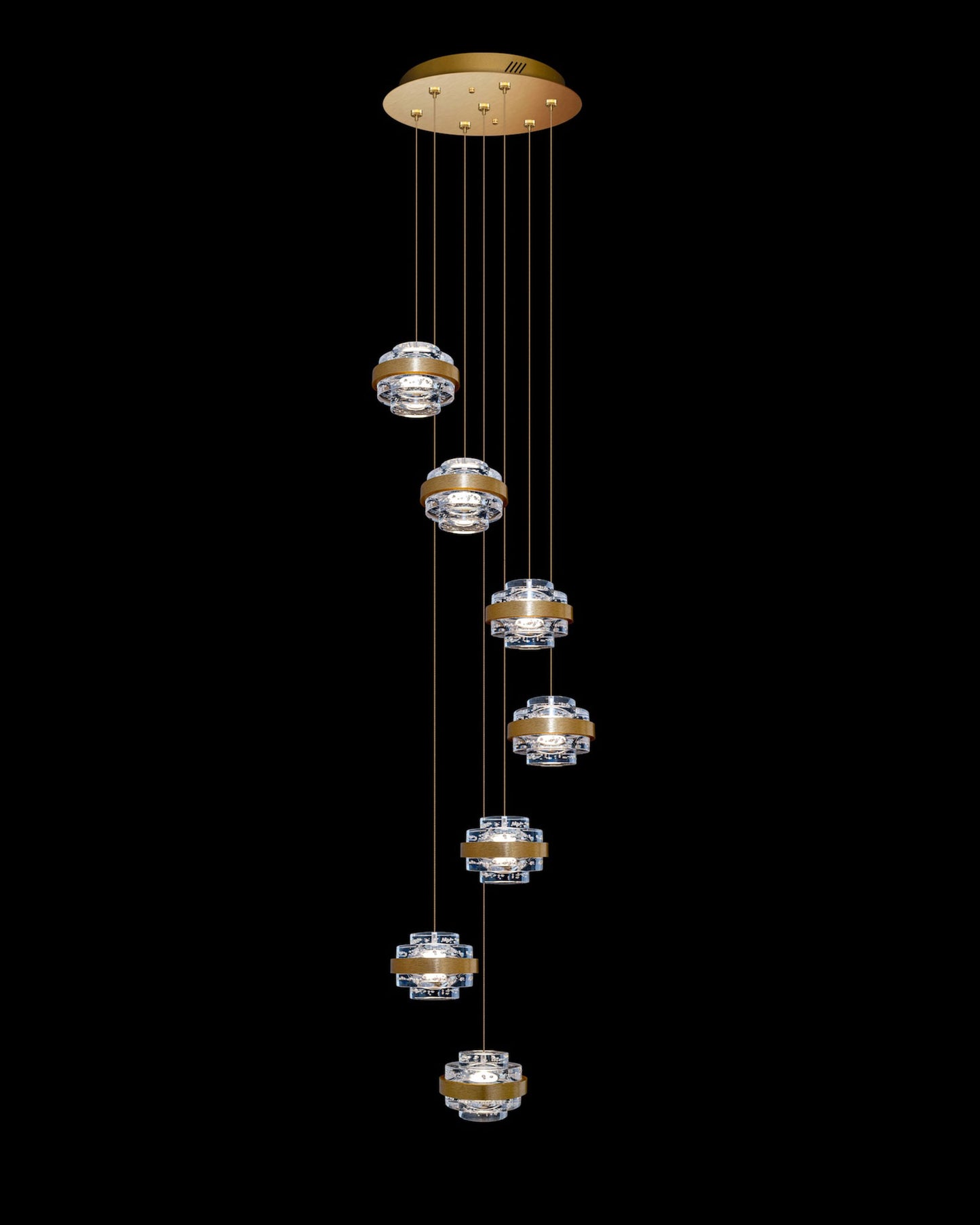 Geo LED 7Lt Round Clear Pendant Brushed Gold Dimmable geo ceiling-pendant-lights Bedroom Lounge Kitchen Hallway MD22030002-7ABG illuminati light