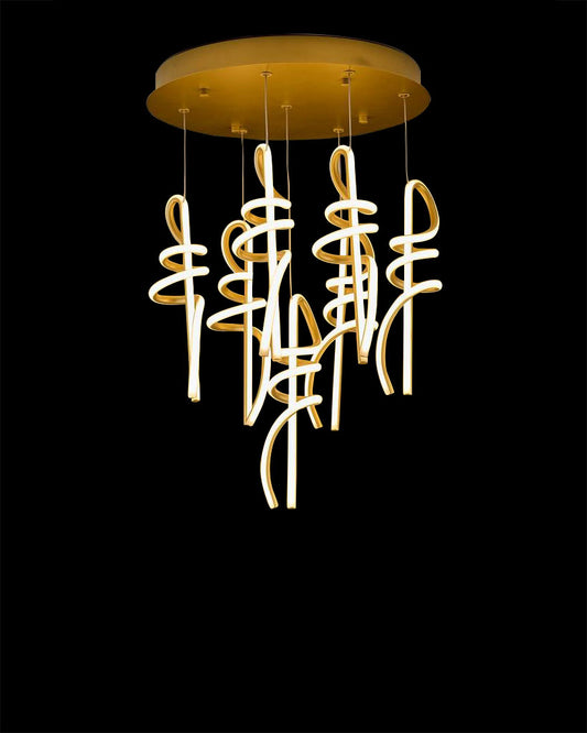 Clef 7 Light Small Vertical Pendant Satin Gold Illuminati