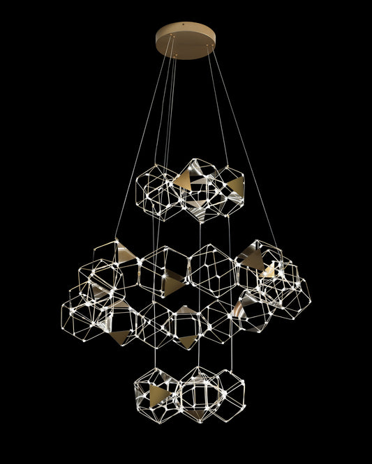 Lucciola Embellished 25 Prism 3 Tier Pendant Brass Illuminati Light