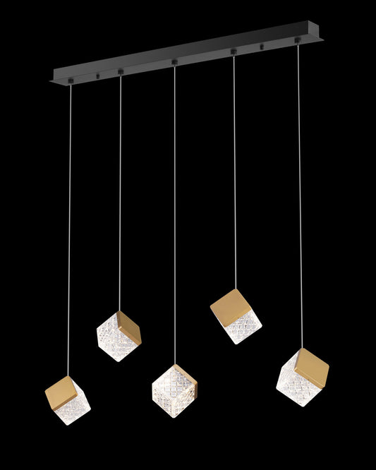 Magia 5Lt Bar Pendant Matt Black with Satin Gold Illuminati Light