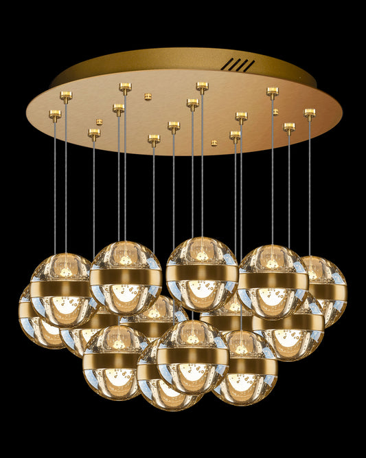 Frizzante 14Lt Round Pendant Satin Gold Champagne Glass Illuminati Light