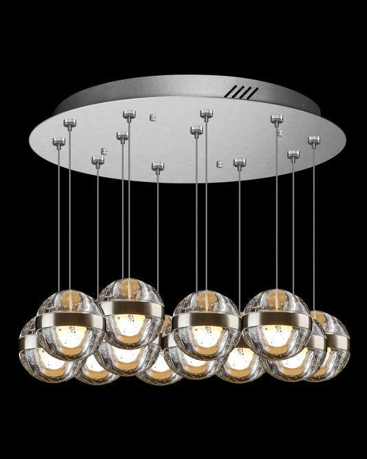 Frizzante 14Lt Round Pendant Satin Nickel Clear Glass Illuminati Light