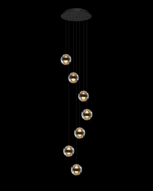 Frizzante 7Lt Round Pendant Matt Black Smoke Glass Illuminati Light