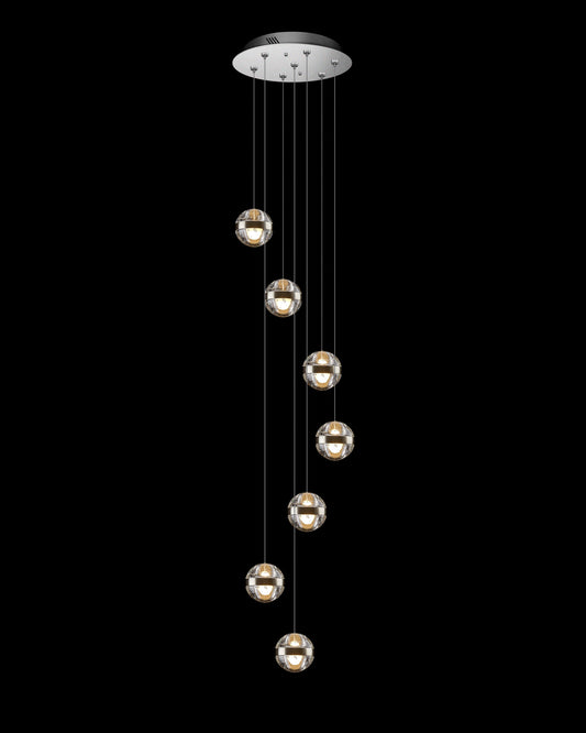 Frizzante 7Lt Round Pendant Satin Nickel Clear Glass Illuminati Light