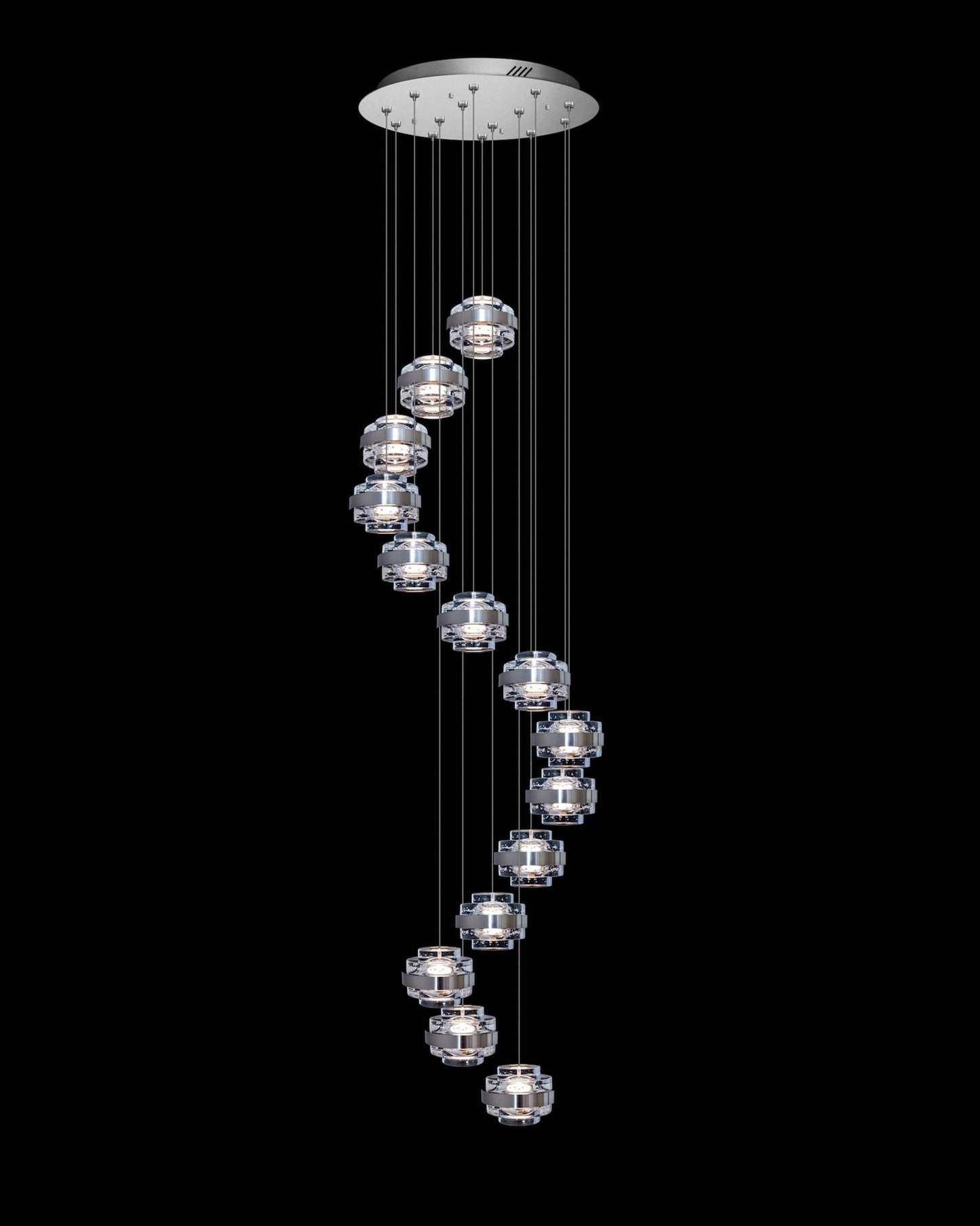 Geo LED 14Lt Round Clear Pendant Satin Nickle Dimmable geo ceiling-pendant-lights Bedroom Lounge Kitchen Hallway MD22030002-14ASN illuminati light