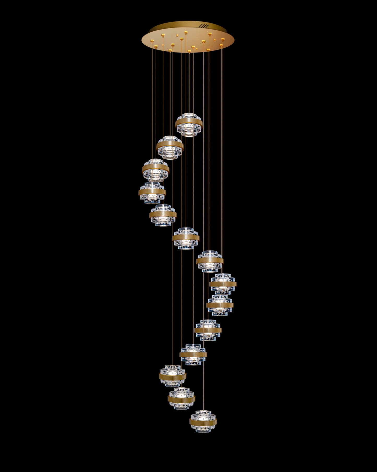Geo LED 14Lt Round Clear Pendant Brushed Gold Dimmable geo ceiling-pendant-lights Bedroom Lounge Kitchen Hallway MD22030002-14ABG illuminati light
