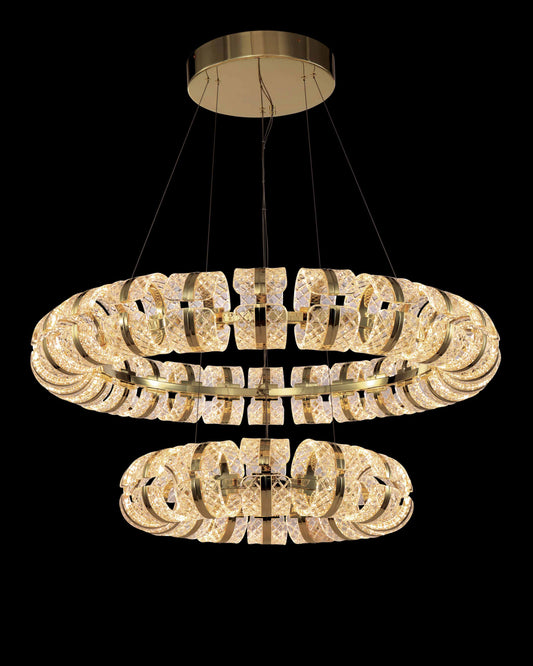 Chiaro Large Double Ring Pendant 63/103cm Diam Gold Illuminati Light