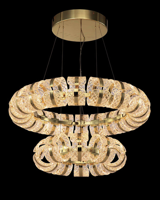 Chiaro Small Double Ring Pendant 53/83cm Diam Gold Illuminati Light