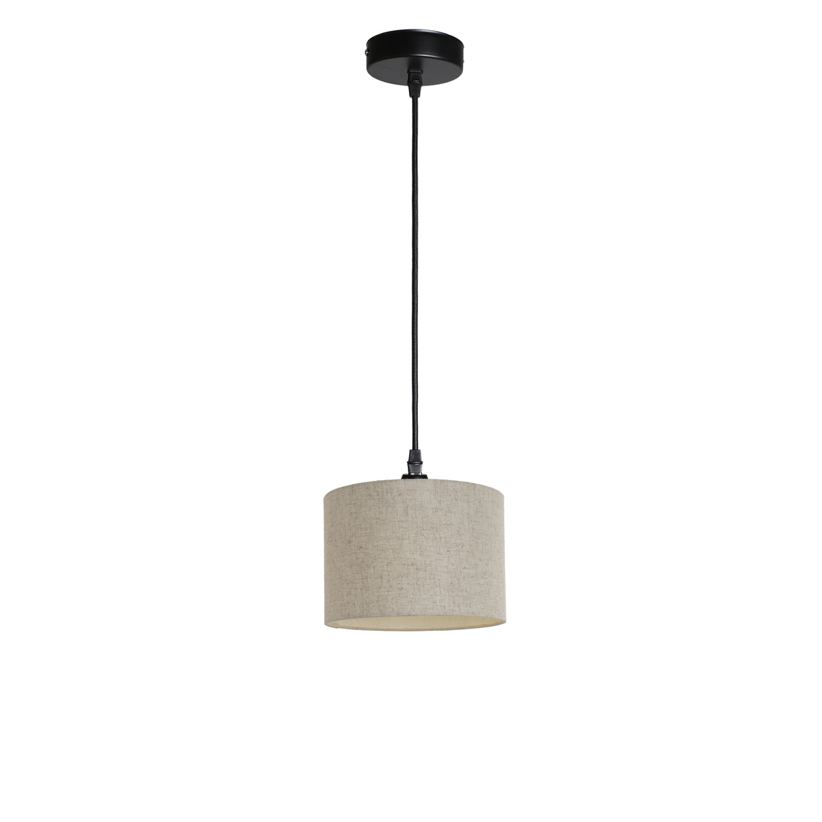 Kensington 1 Light Ceiling Pendant - Black frame - Natural Fabric - 200mm