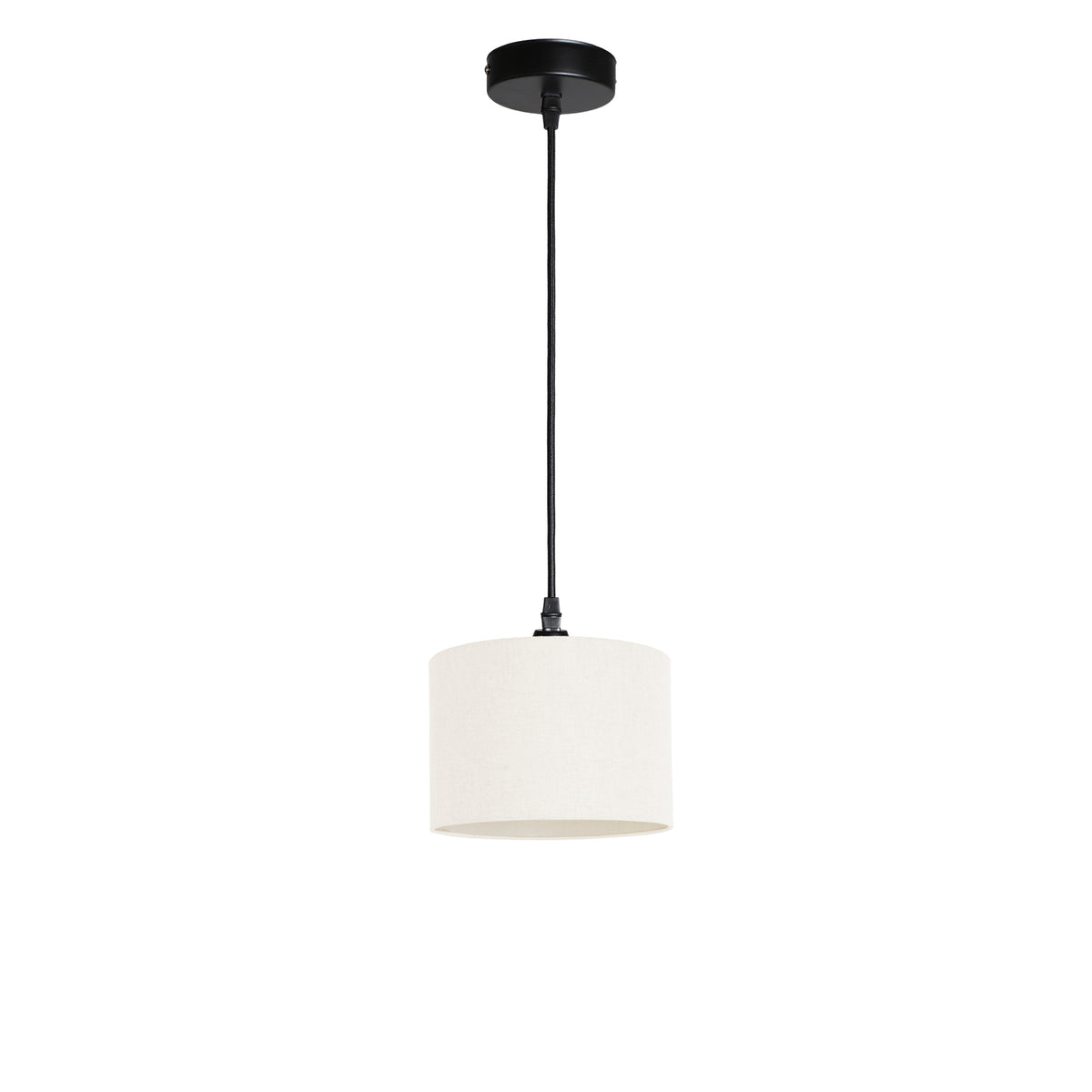 Kensington 1 Light Ceiling Pendant - Black frame - Off White Fabric - 200mm