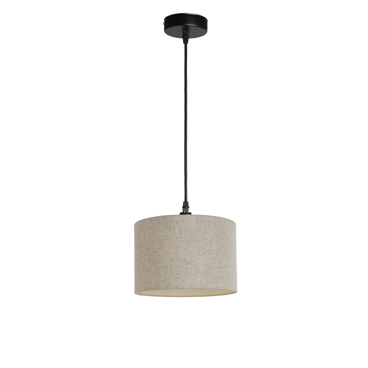 Kensington 1 Light Ceiling Pendant - Black frame - Natural Fabric - 250mm