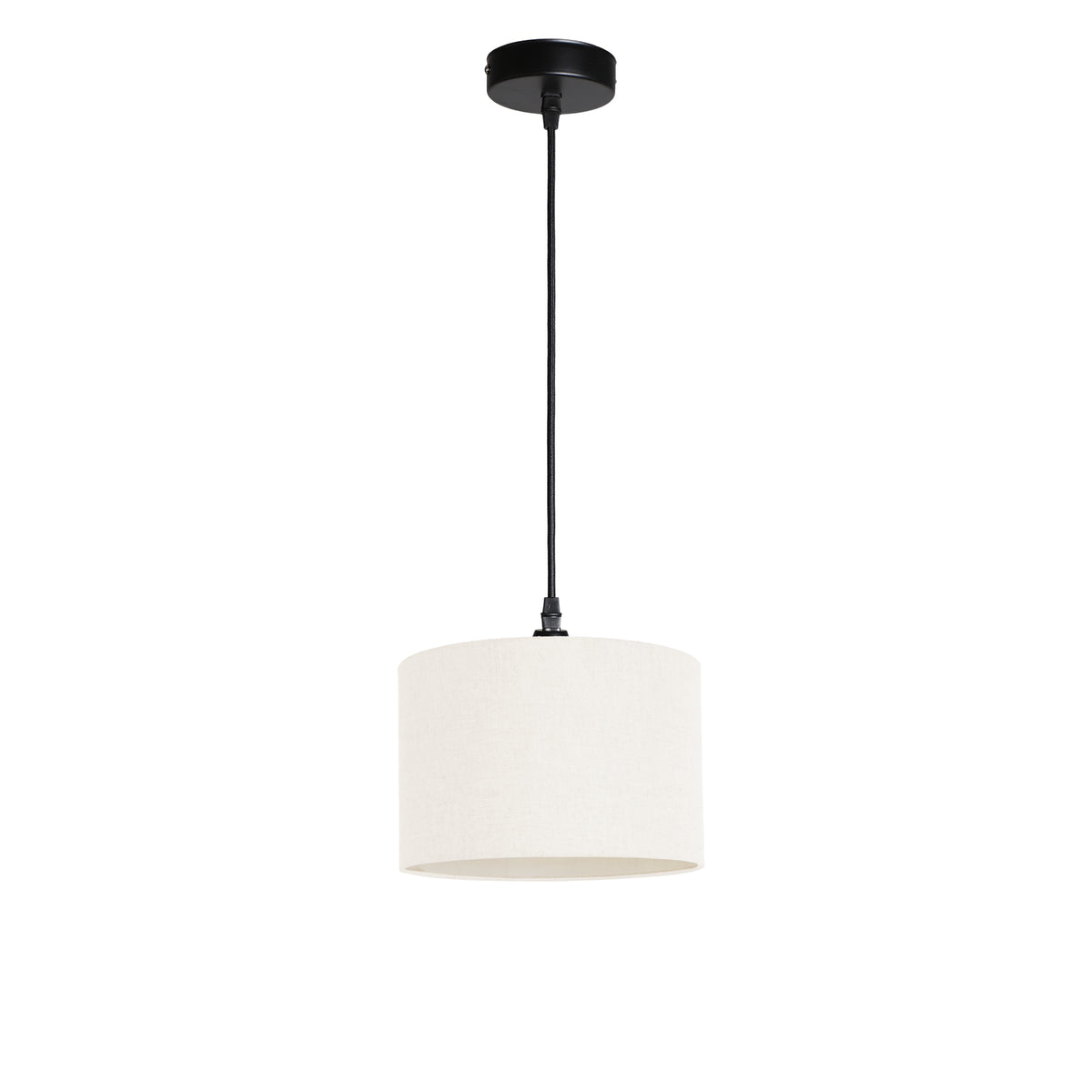 Kensington 1 Light Ceiling Pendant - Black frame - Off White Fabric - 250mm