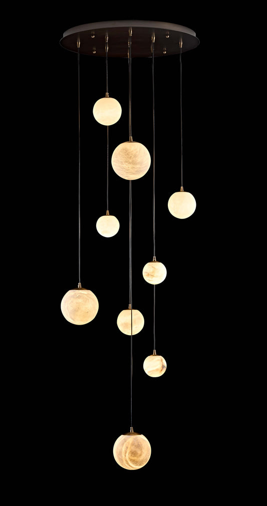 Alabaster Globe Pendant Mixed 3x10cm,3x12cm and 3x16cm Antique Brass