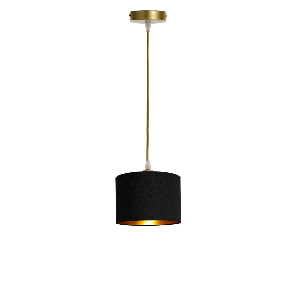 Kensington 1 Light Ceiling Pendant - Gold frame - Black & Gold Fabric - 200mm