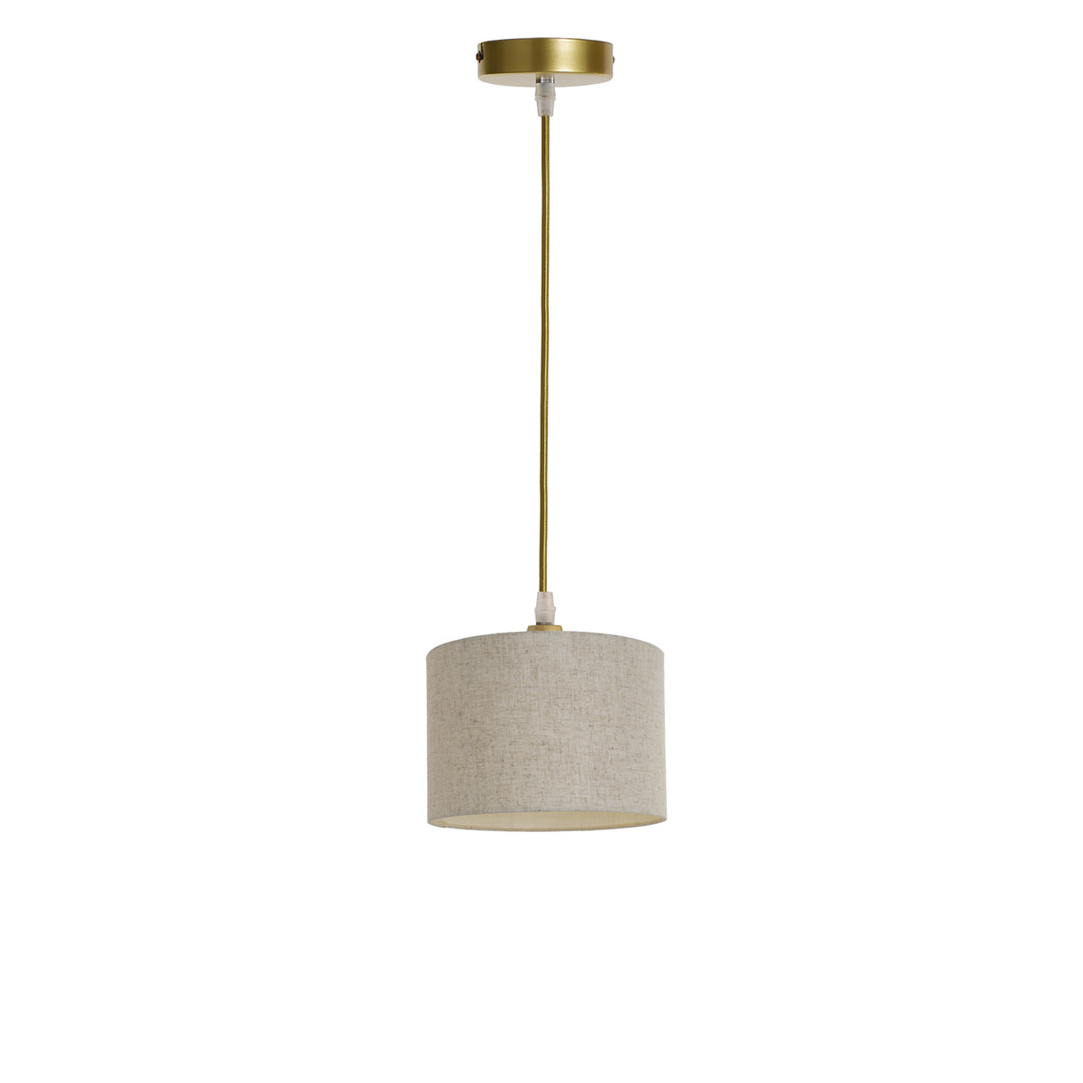 Kensington 1 Light Ceiling Pendant - Gold frame - Natural Fabric - 200mm