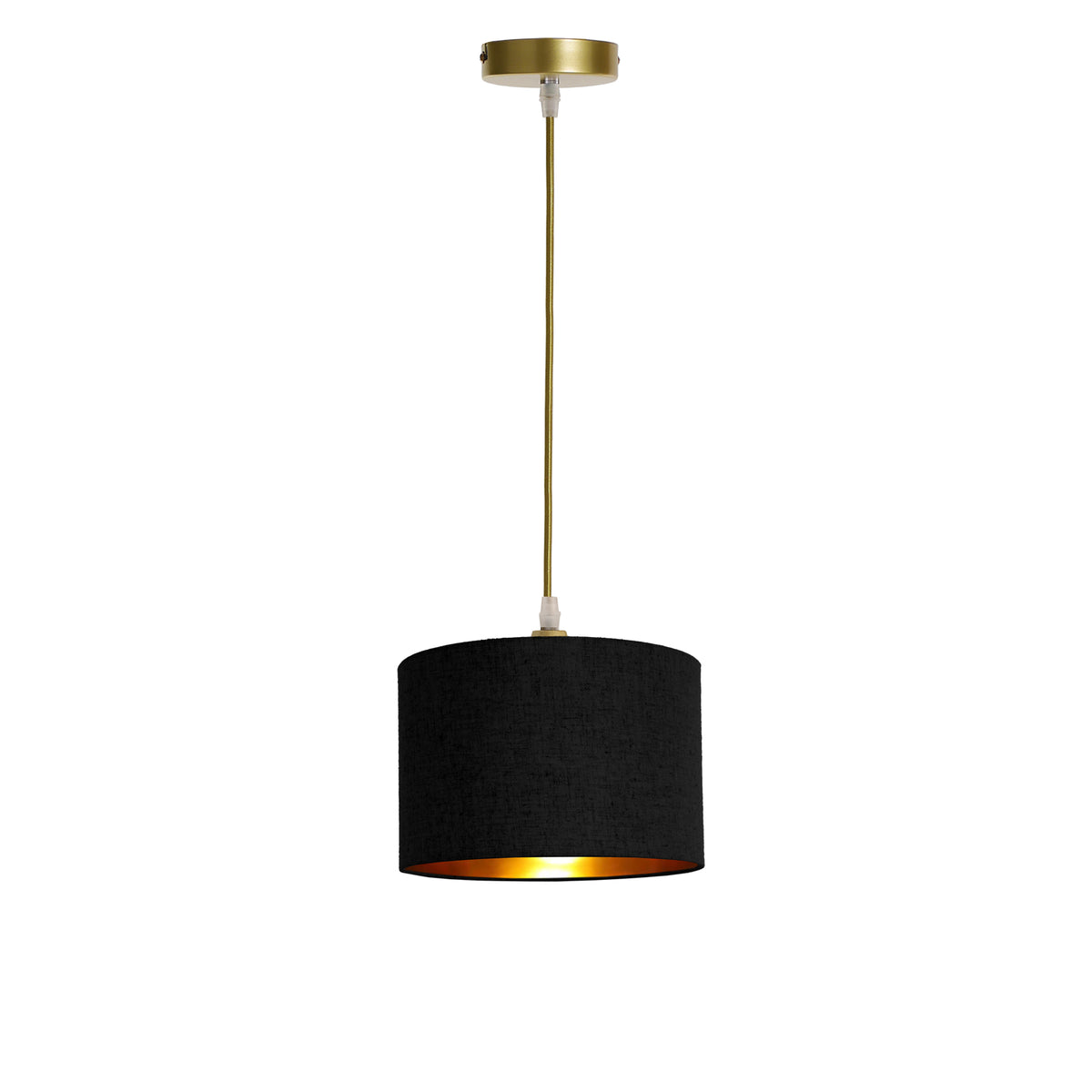 Kensington 1 Light Ceiling Pendant - Gold frame - Black & Gold Fabric - 250mm