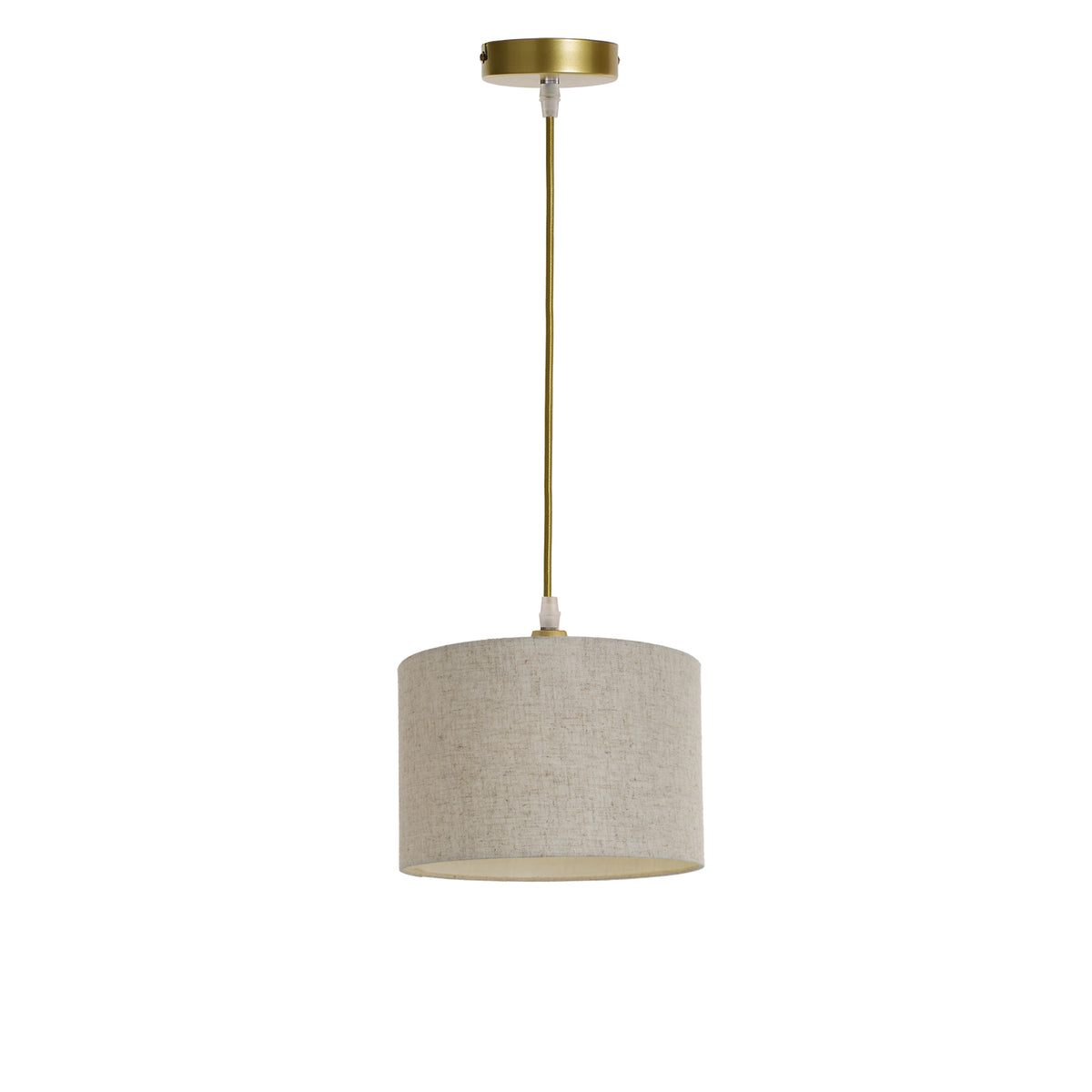 Kensington 1 Light Ceiling Pendant - Gold frame - Natural Fabric - 250mm