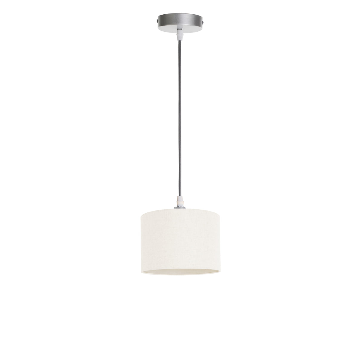 Kensington 1 Light Ceiling Pendant - Silver frame - Off White Fabric - 200mm