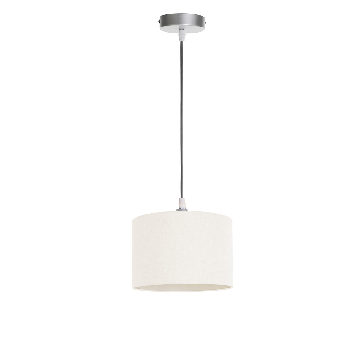 Kensington 1 Light Ceiling Pendant - Silver frame - Off White Fabric - 250mm