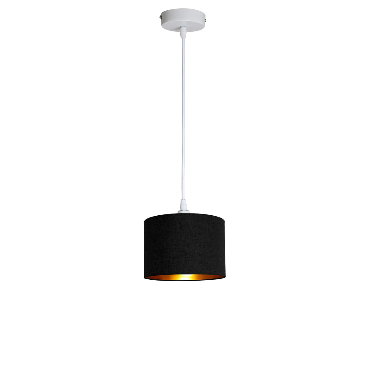 Kensington 1 Light Ceiling Pendant - White frame - Black & Gold Fabric - 200mm