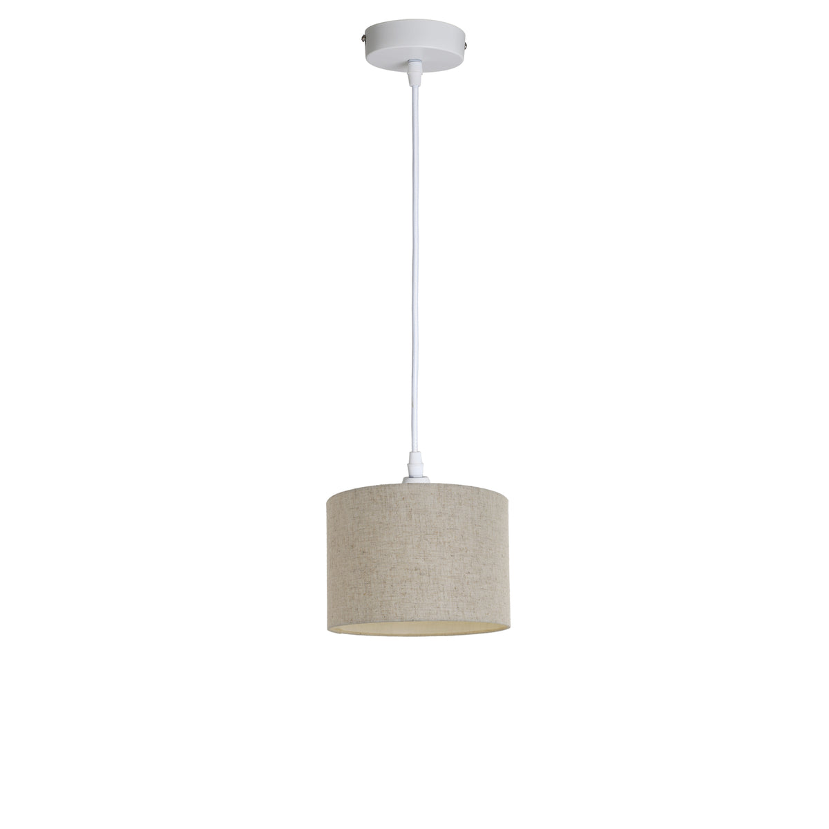 Kensington 1 Light Ceiling Pendant - White frame - Natural Fabric - 200mm