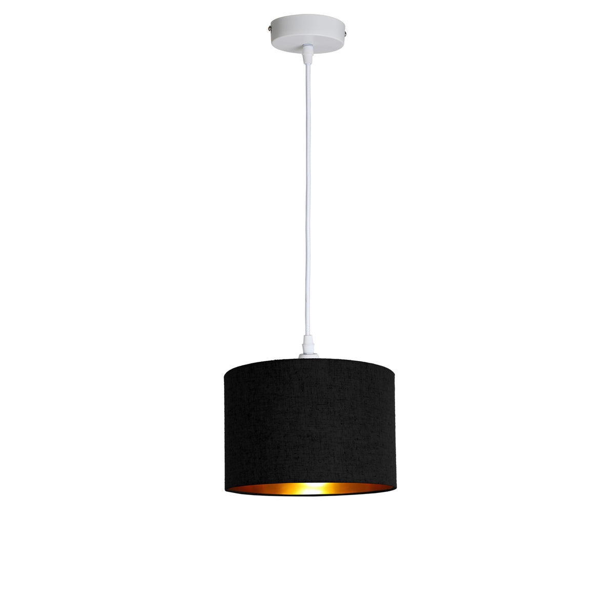 Kensington 1 Light Ceiling Pendant - White frame - Black & Gold Fabric - 250mm