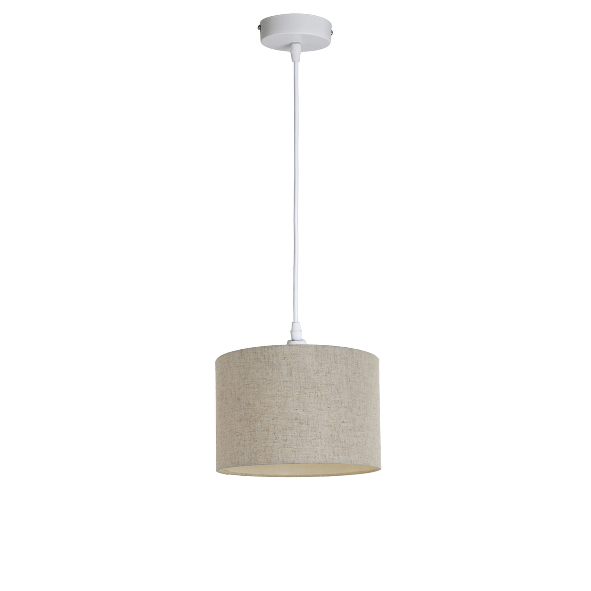 Kensington 1 Light Ceiling Pendant - White frame - Natural Fabric - 250mm